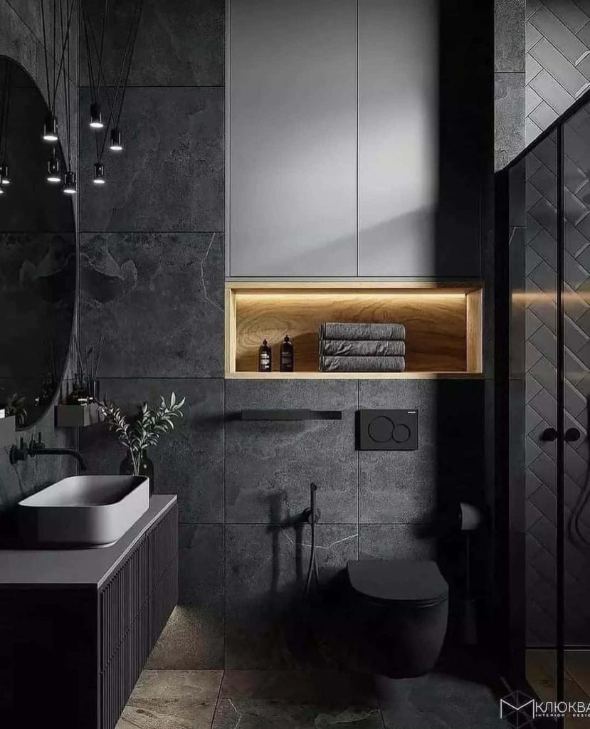 black interior bathroom décor