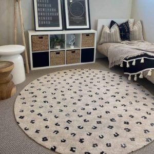 Beige Leopard Animal Pattern Round Carpet