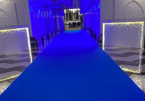 Blue exhibition carpets