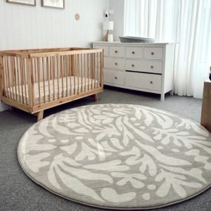 Gerda Green Grey Leaves Round Carpet