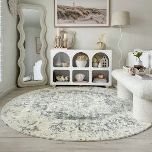 Yelina Grey Distressed Washable Round Carpet